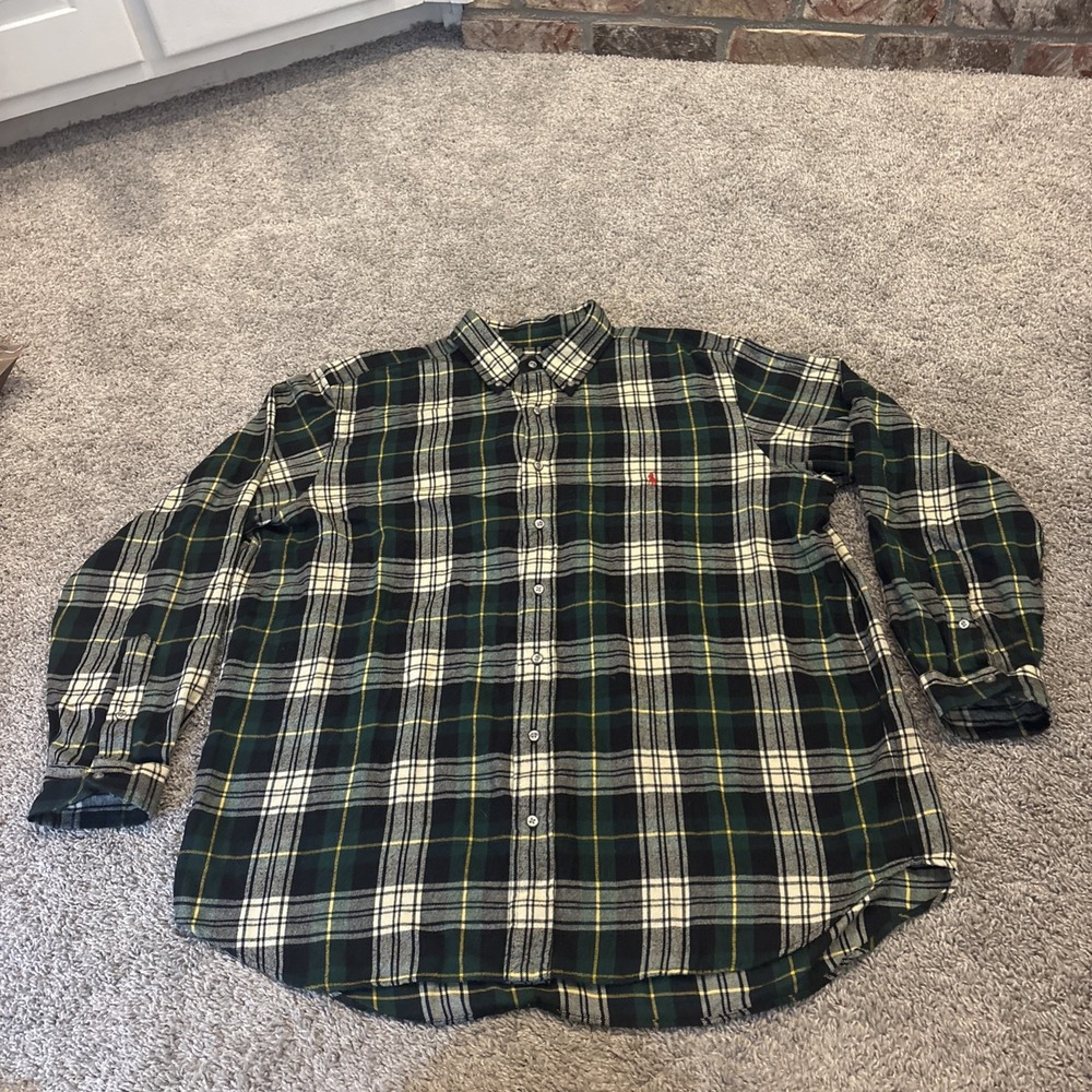 Polo Ralph Lauren Flannel Shirt Mens 1XB Big Tall Tartan Plaid Outdoors Green